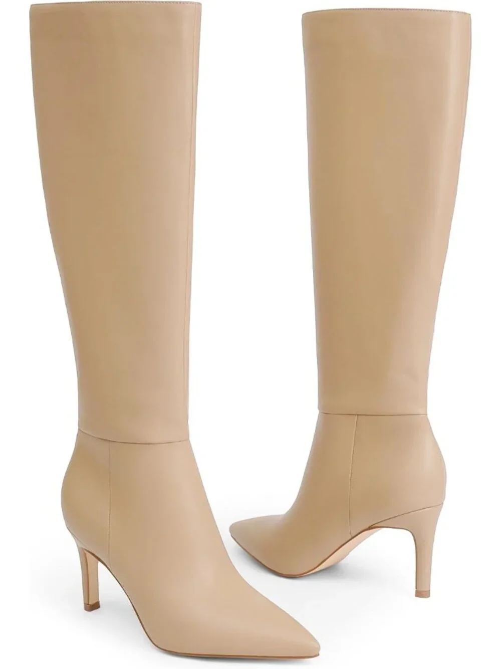 Women's Nude Pointed Toe Faux Leather Stiletto Heel Over The Knee Boots